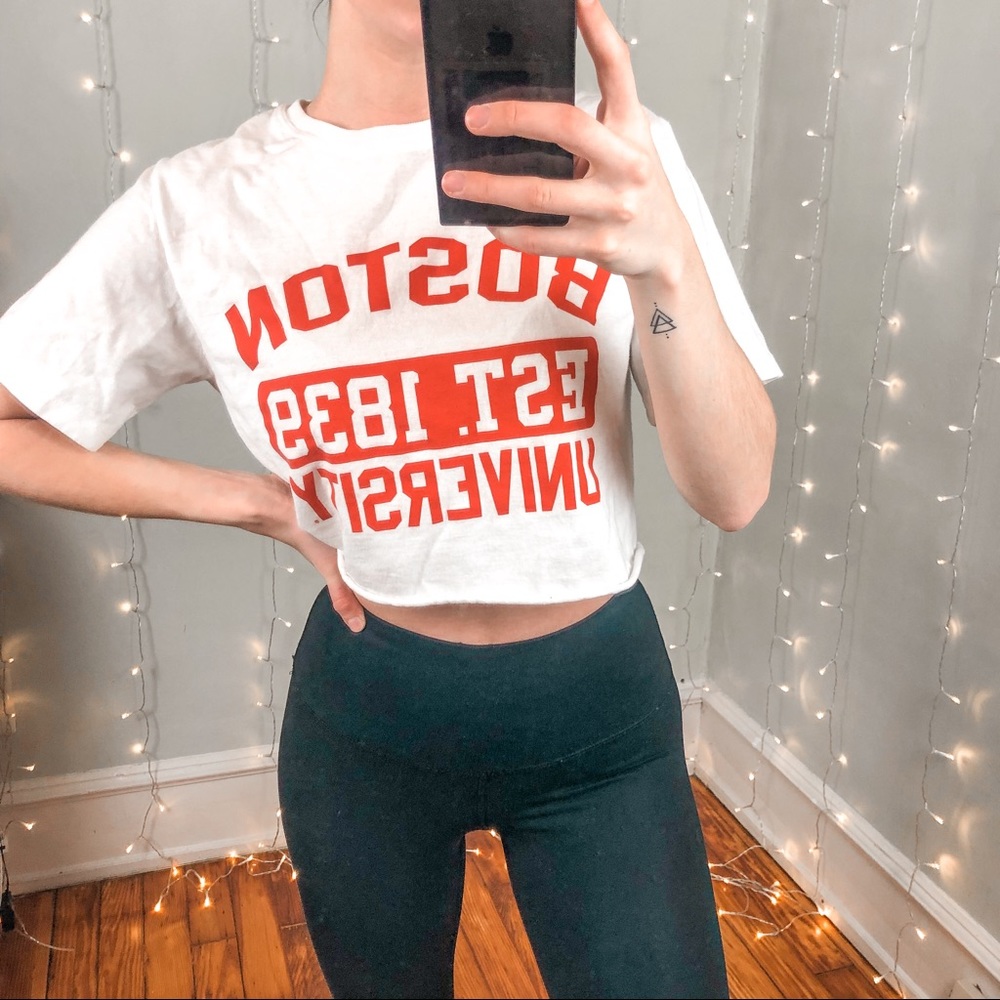 Boston University White and Red Crop Top T-Shirt